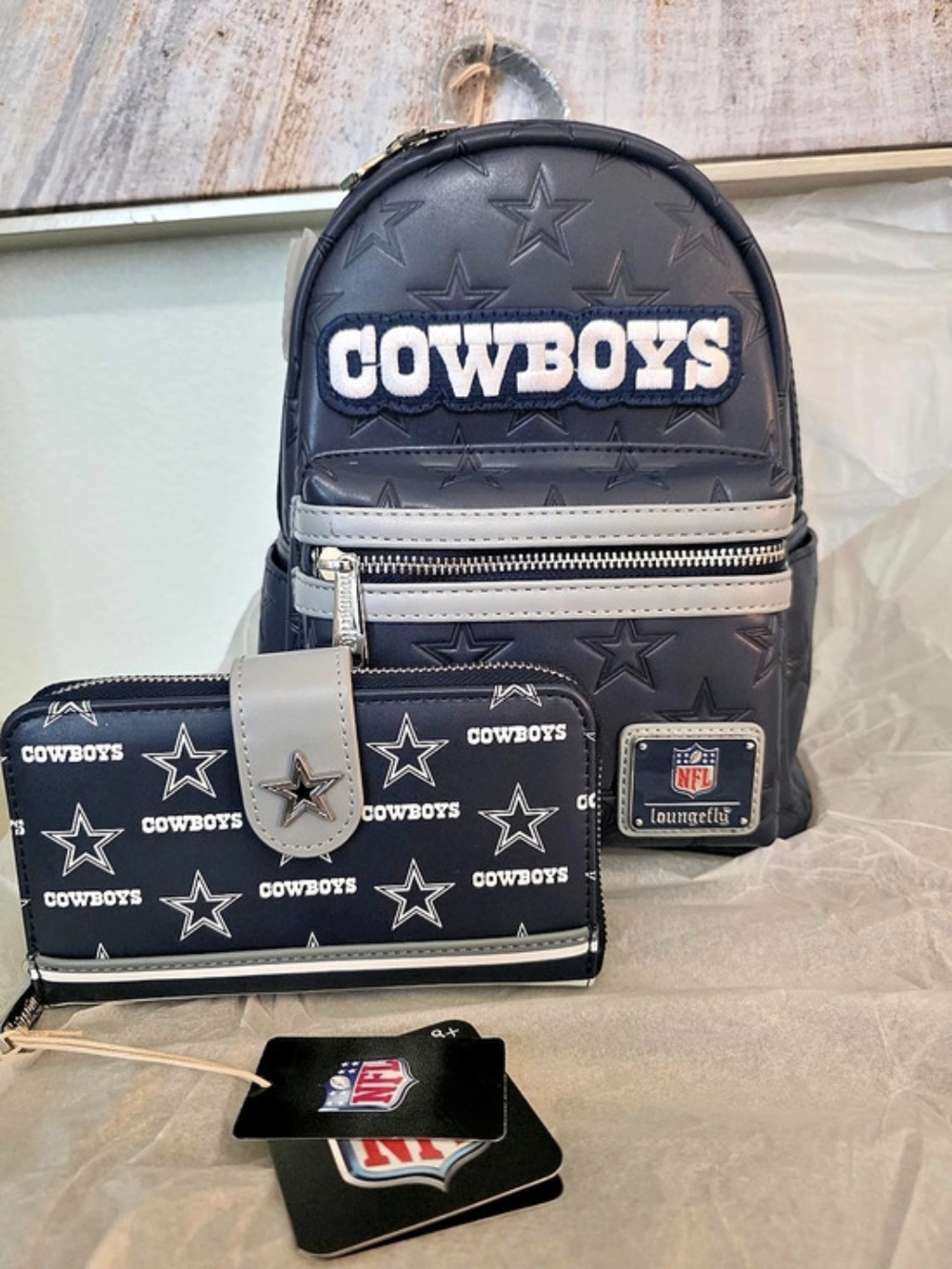 Loungefly NFL Dallas Cowboys Patches Mini Backpack and Zip Around Wallet Set &
